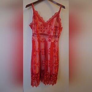 Foxiedox Anthropologie Womens Red Lace Midi Dress Sleeveless V-neckline Size XL